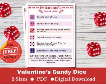 Valentine's day Printable Pass The Candy Dice Game for Kids - School, Classroom Party Activity
