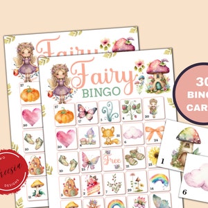 Fairy Bingo Game - 30 cartes de bingo féeriques imprimables pour les enfants Fête d'anniversaire sur le thème des fées, Tea Party, Activité en classe - Téléchargement numérique