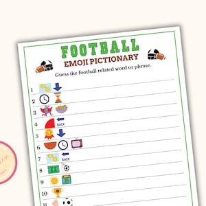 Football Emoji Game - Printable Football Party Game - Football Party Games for Football Game Night Retirement & Birthday Parties - J09