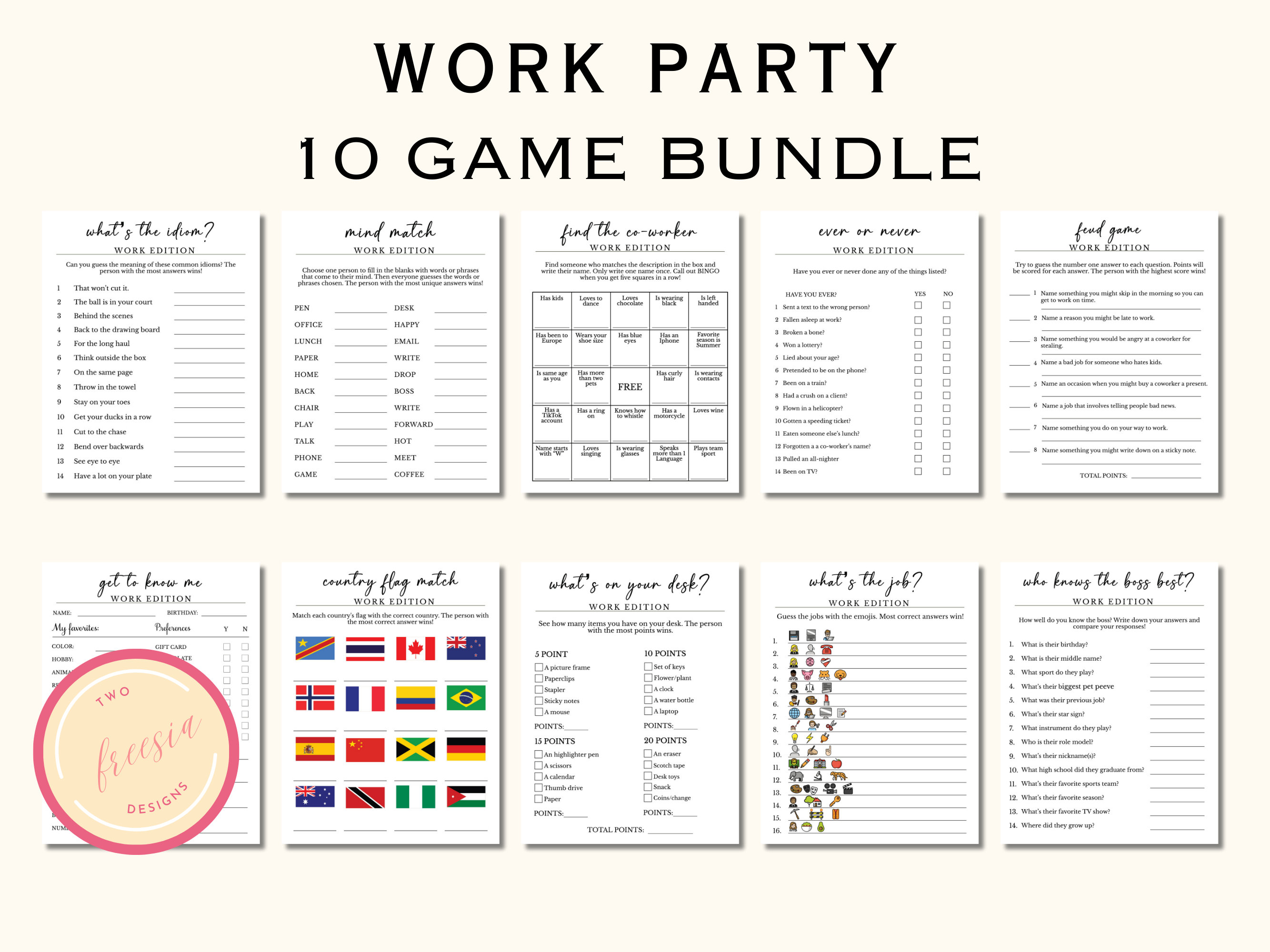 Work Party Games Bundle 10 Printable Office Party Games for Team Building Staff Appreciation