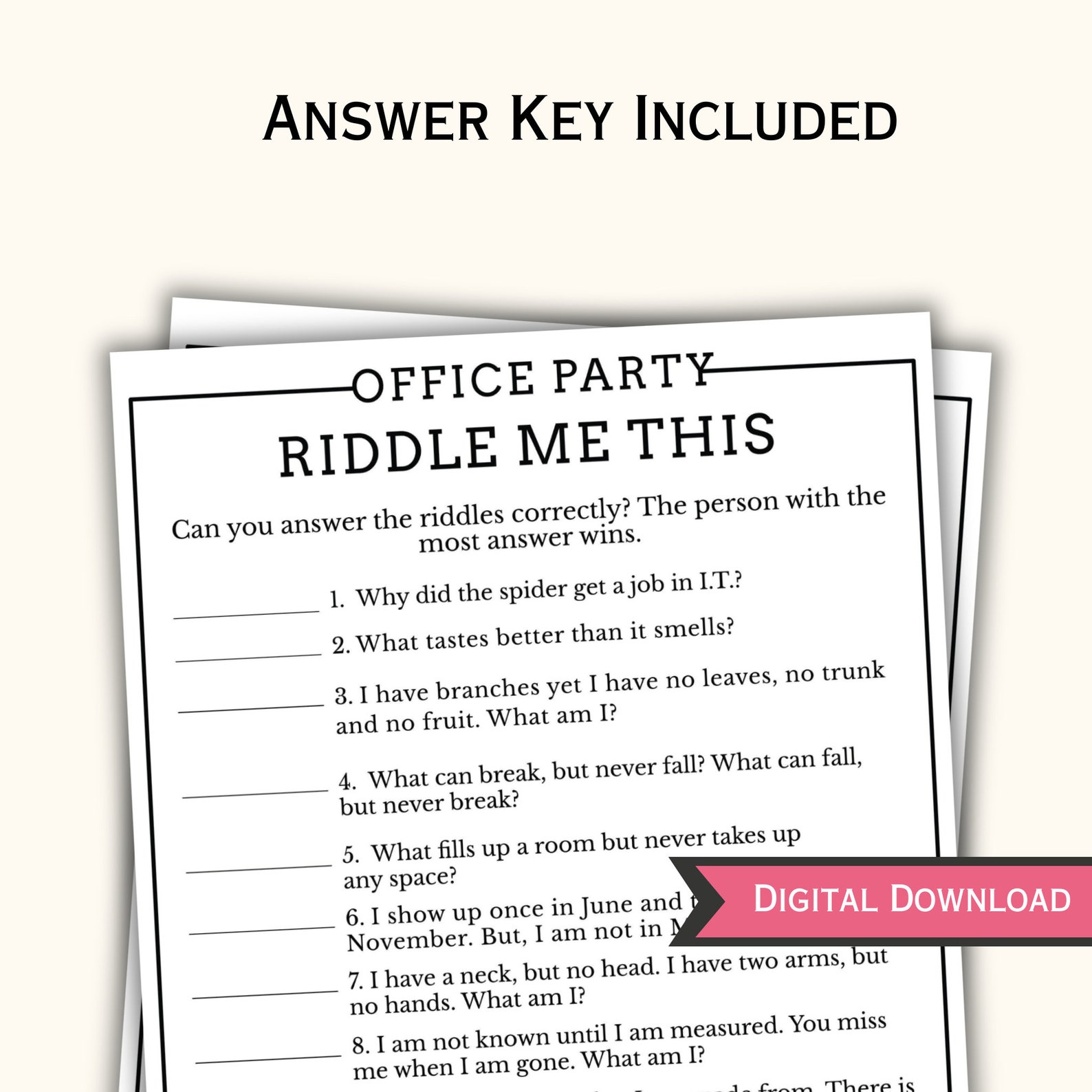 Office Party Riddles Game Printable Work Party Games for Team Building