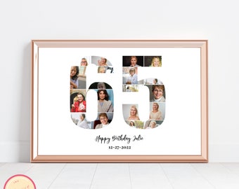Editable Custom Sixty fifth Birthday Gift - Photo Collage - 65th Anniversary - 65th Birthday - Personalized - Custom Picture Board - GH67