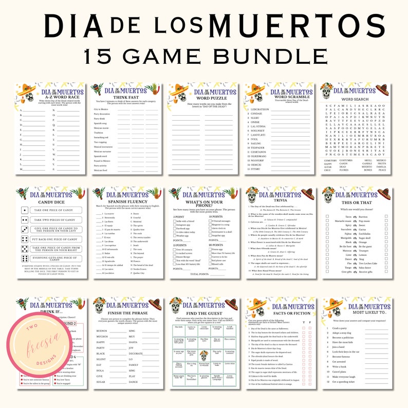Día De Los Muertos Party Games - Printable Day of the Dead Game Bundle ...