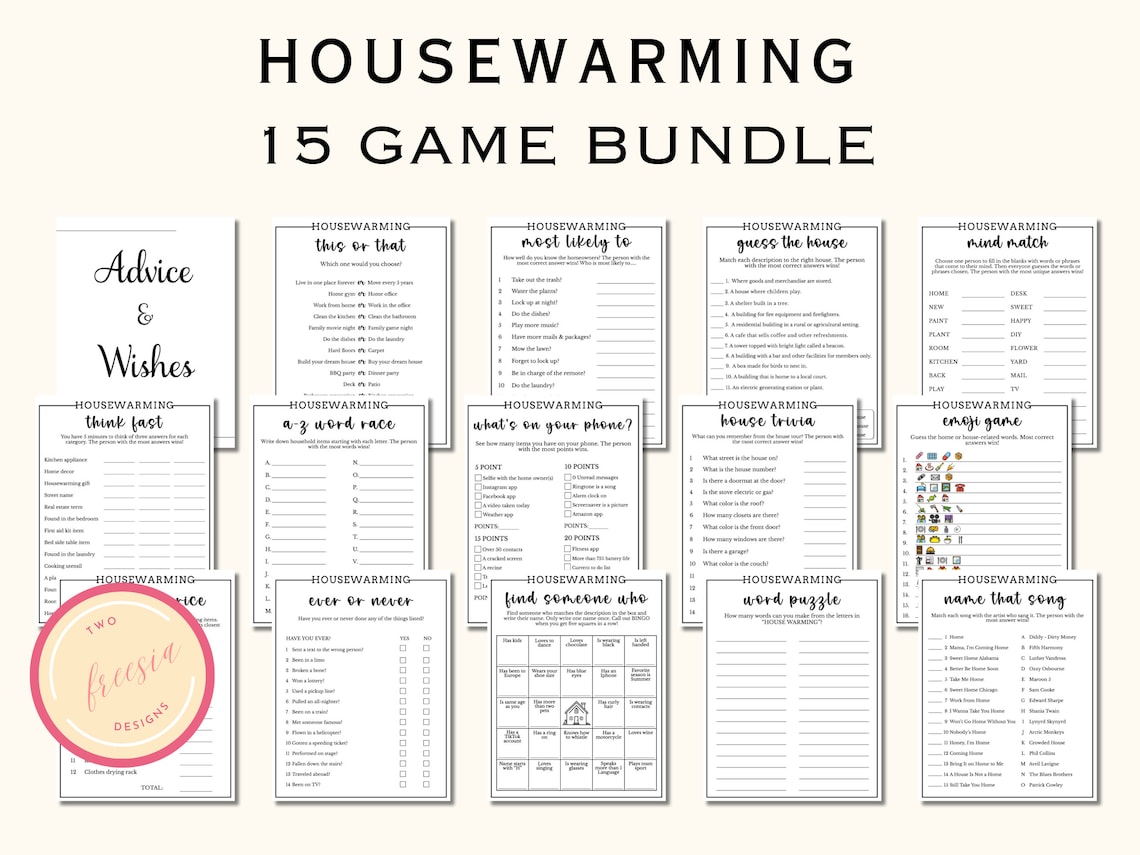 Housewarming Party Games Printable Housewarming Game Bundle ...