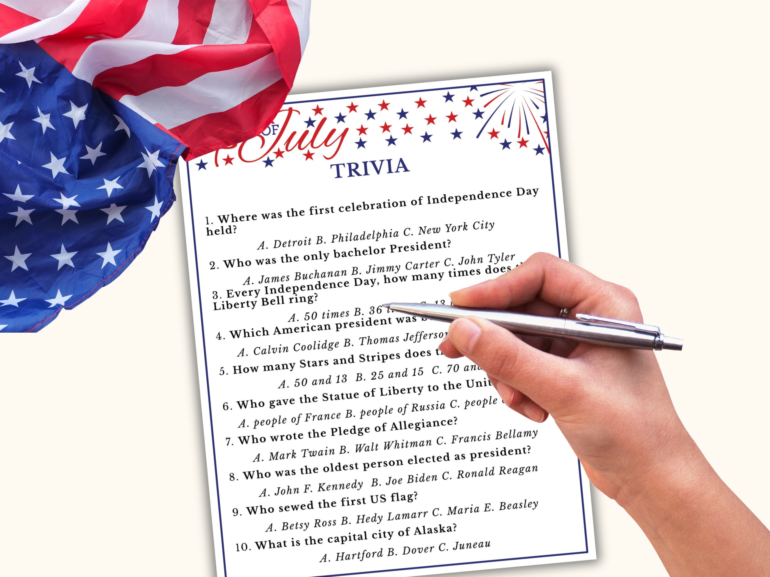 4th of July Trivia Game Printable Fourth of July Game for Adults ...