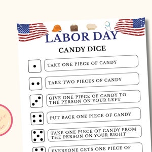 Labor Day Candy Dice Game - Labor Day Party Game for Kids & Adults - American Trivia - Patriotic Party Game - Instant Download - F1P