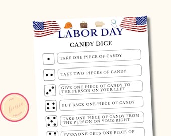 Labor Day Candy Dice Game - Labor Day Party Game for Kids & Adults - American Trivia - Patriotic Party Game - Instant Download - F1P