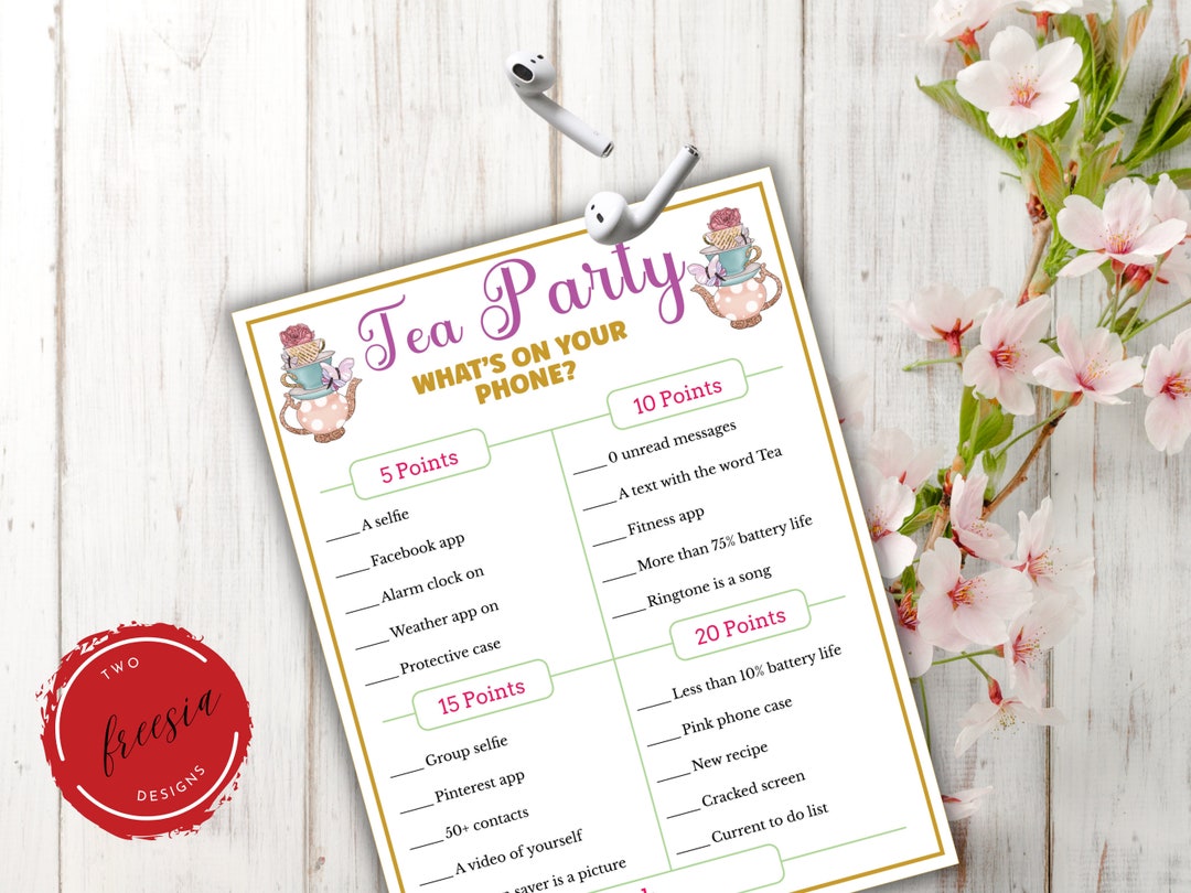 Whats On Your Phone Game Printable Tea Party Games For Birthdays whats-on-your-phone-game-printable-tea-party-games-for-birthdays