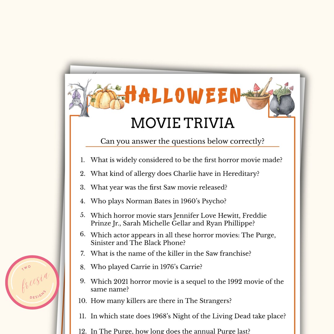 Halloween Movie Trivia Printable Halloween Party Game for Teens and