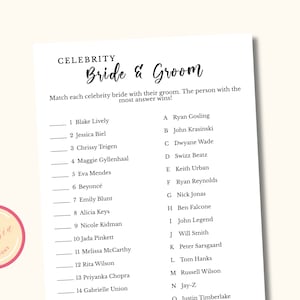 Celebrity Bride and Groom Game - Printable Couples Bridal Party Games - Joint Bridal Shower Games - Co ed Bridal Party Games - KW04