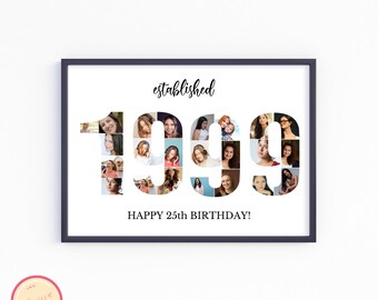 Editable Custom 25th Birthday Gift - Photo Collage - 25th anniversary - Born in 1999 - Personalized,Custom Picture Board - GH67