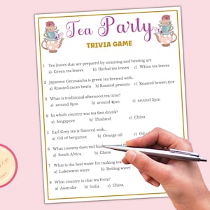 Tea Party Trivia Game - Printable Tea Party Games for Birthdays, Bridal Shower, Afternoon Tea , Ladies Garden Tea Party, Church Tea Party