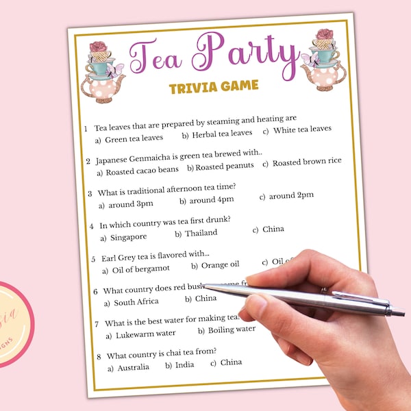 Tea Party Trivia Game - Printable Tea Party Games for Birthdays, Bridal Shower, Afternoon Tea , Ladies Garden Tea Party, Church Tea Party