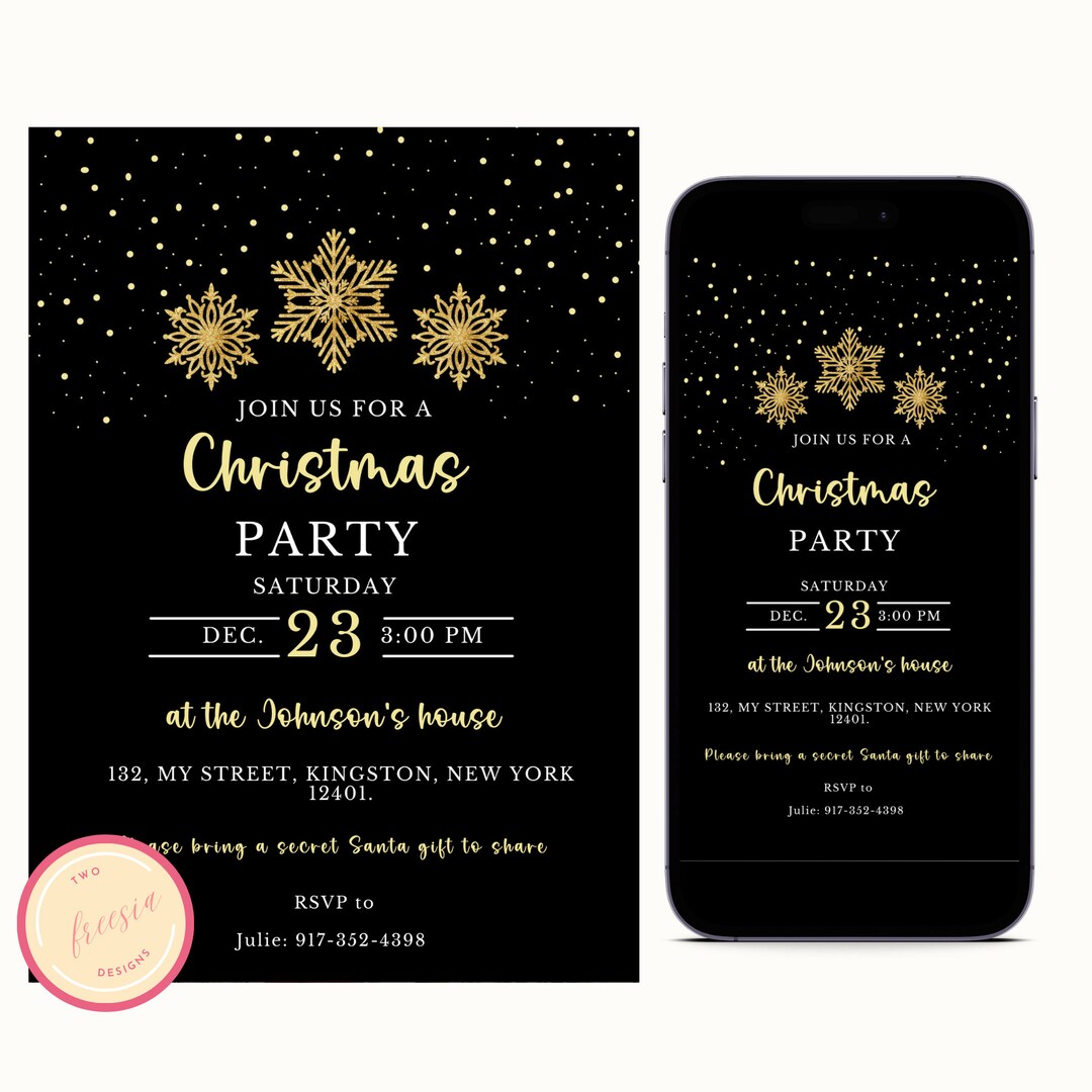 Editable Christmas Party Invitation Black Christmas Party Invite ...