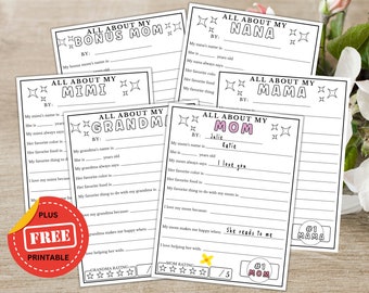 Alles over mijn moeder, oma, Mimi, Nana, bonusmoeder, mama - vul de lege activiteitenpagina in - doe-het-zelf cadeau voor Moederdag en verjaardag van kinderen