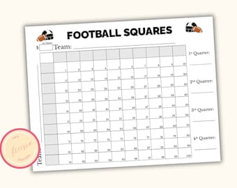 Football Squares - Printable Football Party Games for Football Game Night, Retirement & Birthday Parties - Football Activity - J09