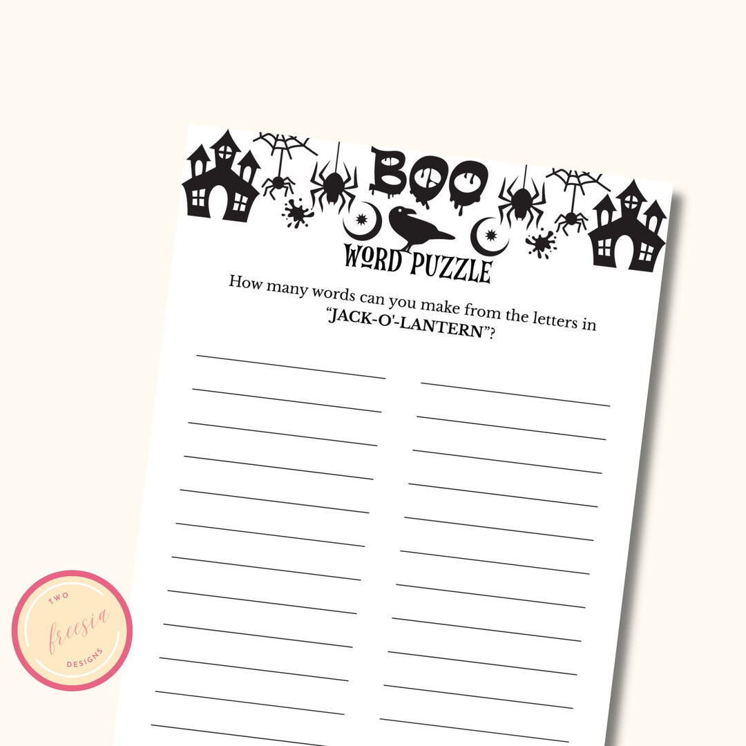 Halloween Word Puzzle Game Printable Halloween Party Game Etsy