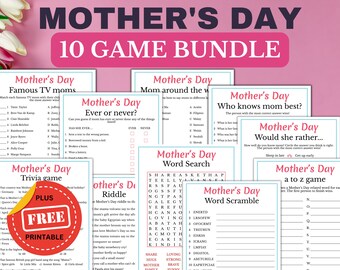 Paquete de 10 juegos imprimibles del Día de la Madre para niños y adultos - Noche de juegos y actividades para fiestas familiares - Descarga digital
