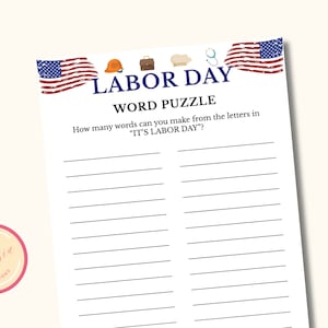 Word Puzzle Labor Day Party Game - Printable Labor Day Party Activity - American Trivia - Patriotic Party Game - Instant Download - LM9