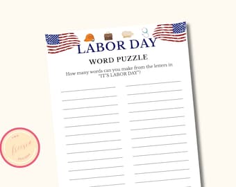 Word Puzzle Labor Day Party Game - Printable Labor Day Party Activity - American Trivia - Patriotic Party Game - Instant Download - LM9