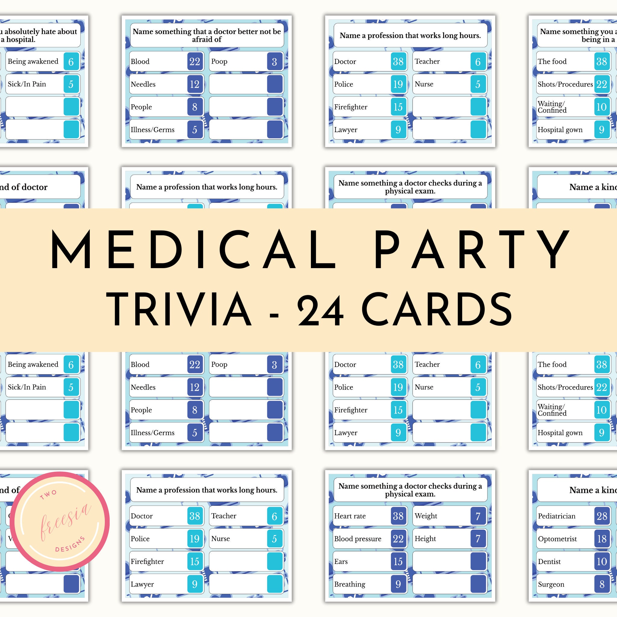 Medical Party Trivia Feud - Printable Party Game for Doctor Graduation, Retirement, Nurses Week, Birthday, Work - Medical Survey Says  Game