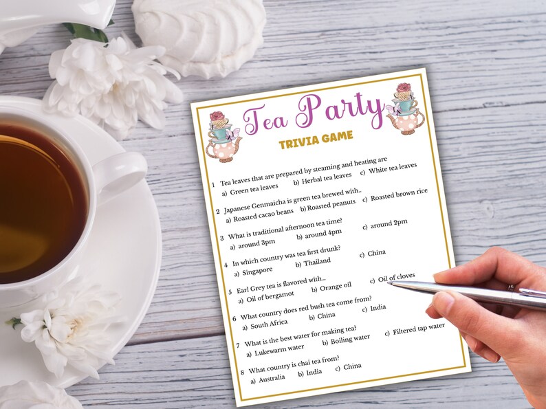 Tea Party Trivia Game Printable Tea Party Games for Birthdays, Bridal
