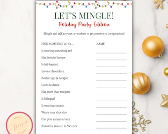 Christmas Let's Mingle Game - Jingle Mingle - Printable Christmas Party Game For Adults, Kids & Teens - Office Holiday Party Game - XC0