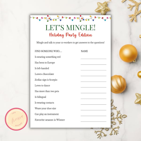 Christmas Let's Mingle Game - Jingle Mingle - Printable Christmas Party Game For Adults, Kids & Teens - Office Holiday Party Game - XC0