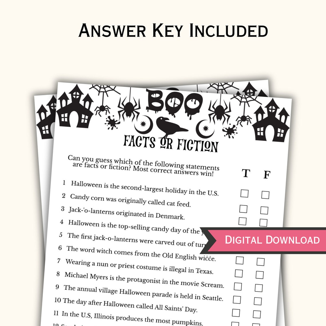 Facts or Fiction Game Printable Halloween Party Game Party Icebreaker