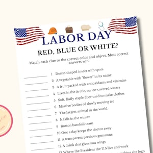 Labor Day Red, Blue or White Game - Printable Labor Day Party Activity - American Trivia - Patriotic Party Game - Instant Download - LM9