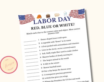 Labor Day Red, Blue or White Game - Printable Labor Day Party Activity - American Trivia - Patriotic Party Game - Instant Download - LM9