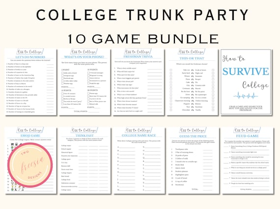 10 Printable College Trunk Party Games - College Going Away Party Games - College Send Off and Farewell Party Games - KD907