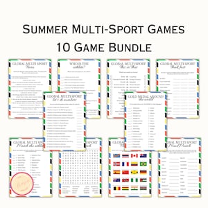 10 Summer Sports Printable Games - Global Games - USA Sports Themed - Summer Activities Games  for Kids, Adults, Office Party - QL