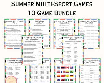 10 Summer Sports Printable Games - Global Games - USA Sports Themed - Summer Activities Games  for Kids, Adults, Office Party - QL