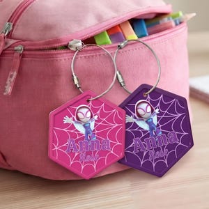 Personalized Gwen Stacy Daycare Bag Tag, Custom 2 Layer Acrylic Name Tag For Girl, Backpack Spidey Tag, Back To School Gift For Kid Student