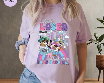 Mickey And Friends Get In Loser We're Going Park Hopping T-shirt, Retro Magic Kingdom Four Parks Shirt, Funny Mickey Family Trip Tee