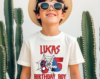 Personalized Spidey Birthday Shirt, Custom Age Tee, Kids Bday Shirt, Spider Theme Birthday Boy Shirt, Custom Kids Tee, Spiderman Party Gift