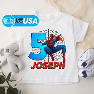 Personalized Superhero Family Birthday T-Shirt, Custom Name Age Kids Youth Shirt, Power Spider Hero Shirt, Hero Multiverse Themed Shirt