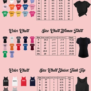 a women's t - shirt size chart with different colors and sizes