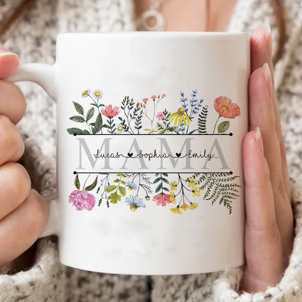 Mug personnalisé cadeau pour maman, Mug maman fleurs sauvages, Mug maman plante, Mug maman jardin fête des mères