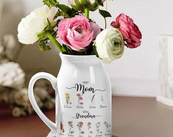 Personalized Grandma Flower Vase, Customized Name With Birth Month Flower Vase, Home Decor, Mother’s Day Gift, Mom Grandma Birthday Gift