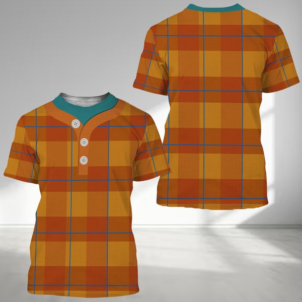 Halloween Costume For Family Group T Shirt, Big Man Orange Checkered All Over Print, Running Movie Costume 3D Shirt