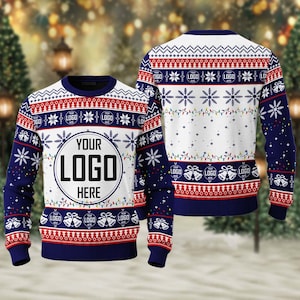Custom Your Logo Ugly Christmas Sweater, Personalized Company  Logo Xmas Sweatshirt, Custom Photo Image Christmas Gift For Men Women Group