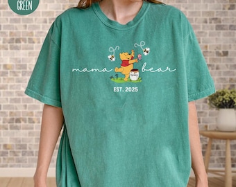 Personalized Mama Bear Shirt, Custom Mama Comfort Colors T-Shirt,  Pooh Bear Gift For Mom, Winnie The Pooh Mothers Day Gift Shirt