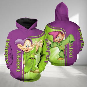Snow White and the Seven Dwarfs All Over Print Shirt, Dopey Hoodie, Cartoon Clothing Shirt, Dopey Dwarf Sweatshirt, Sport Workout Tee
