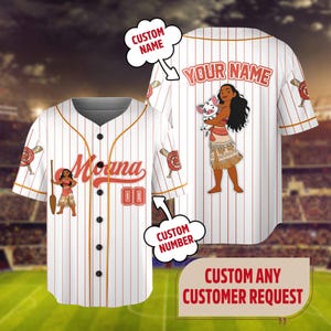 Personalized Moana Baseball Jersey, Custom Name Kid Youth Adult Shirt, Magic Kingdom Trip Baseball Outfit, Princess Birthday Girl Gift