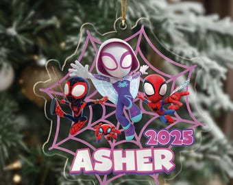 Personalized Spider Character Christmas Ornament, Superhero Spidey Team Custom WdwJunior Xmas Tree Decor, Heros Movie Gift