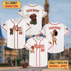 Custom Disney Moana Maui Simple Stripe Baseball Shirt, Custom Name Disney Kid Youth Adult Jersey, Disney Baseball Jersey Outfit, Disney Fans