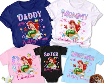 Personalized Mermaid Princess Matching Family Birthday Shirts, Custom Princess Birthday Girl Outfit For Family, Little Princess Theme Tee RE