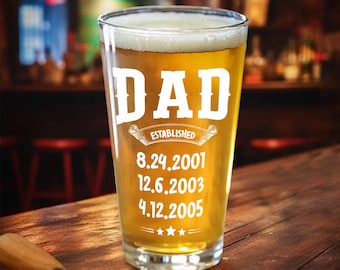 Personalized Beer Glass Gift for Dad, Custom Happy Father's Day Beer Glass, Gift For Papa, Grandpa, New Father Beer Glass, Daddy Glassware